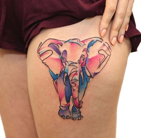 elephant thigh tattoos