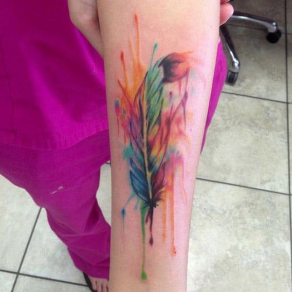 color feather tattoos