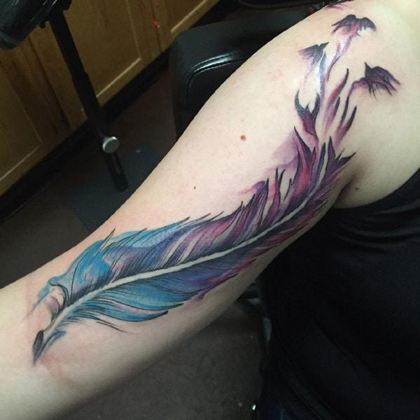 colorful feather tattoo