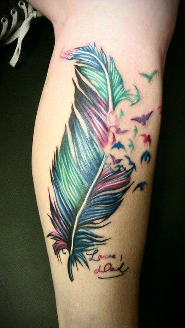 feather with birds tattoos