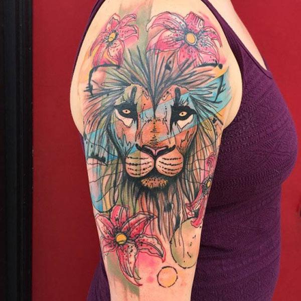 colorful lion tattoo