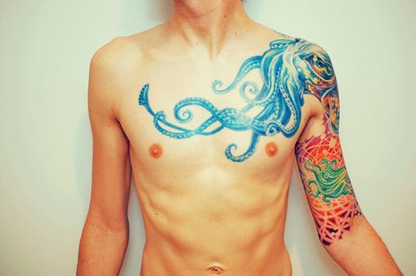octopus tattoo on chest and arm