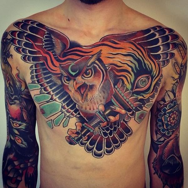owl tattoo on chest