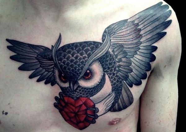 chest owl tattoos for men