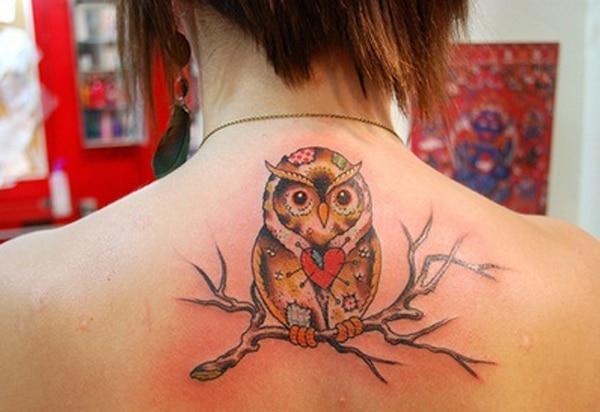 girl owl tattoos on back