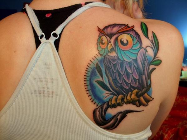 colorful owl tattoo