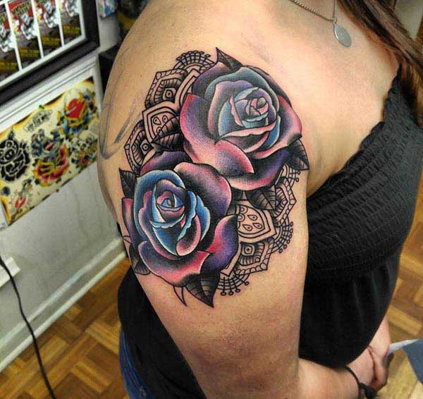 colorful rose tattoos