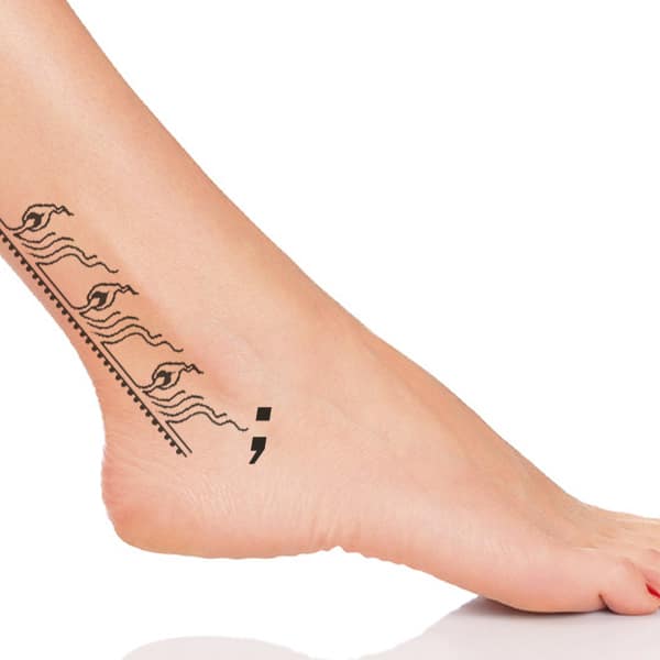 semicolon tattoo On ankle