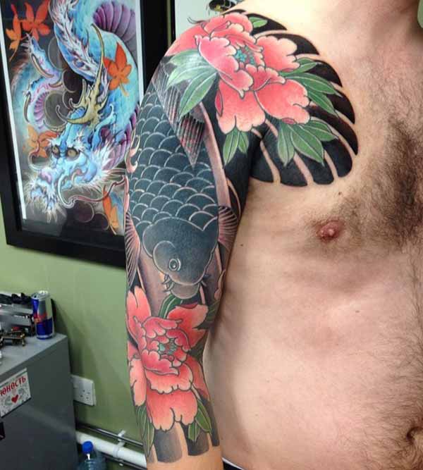 koi fish flower tattoos
