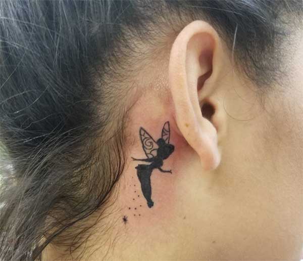 fairy lady behind the ear tattoos