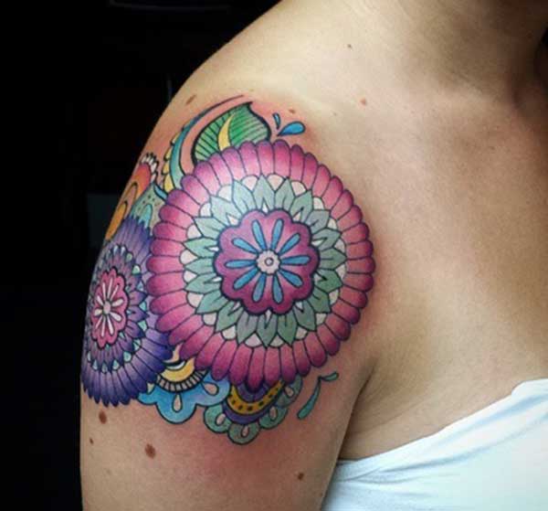 colorful shoulder tattoos