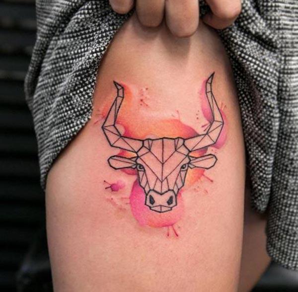 Red Bull Taurus tattoo idea for upper thigh