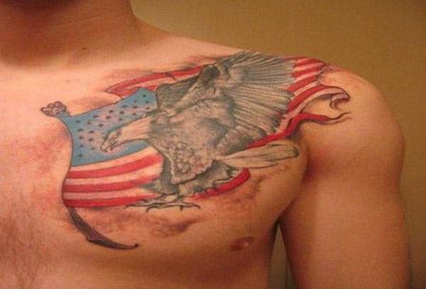 American Flag Tattoo on the upper chest makes a man have a hunky look