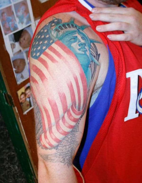American Flag Tattoo on the right shoulder makes men appear stately