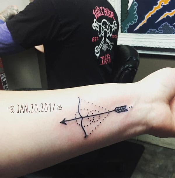 women love simple Sagittarius tattoo on the forehand and arm