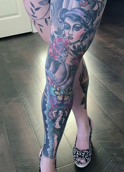 An enthralling full leg tattoo idea for girls and women