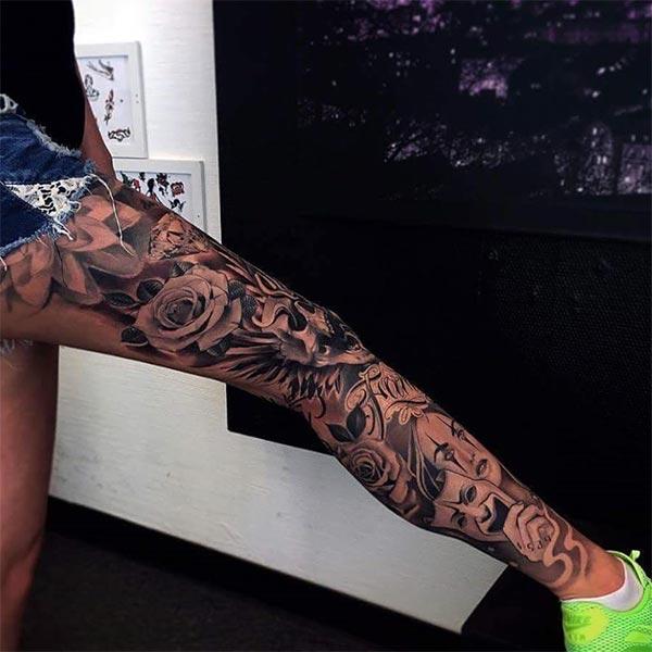 A jaw dropping full leg tattoo design for girls and ladies