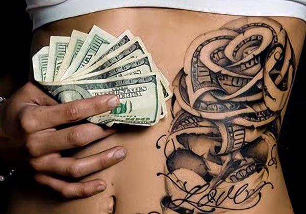 An impressive money tattoo design for Girls and women