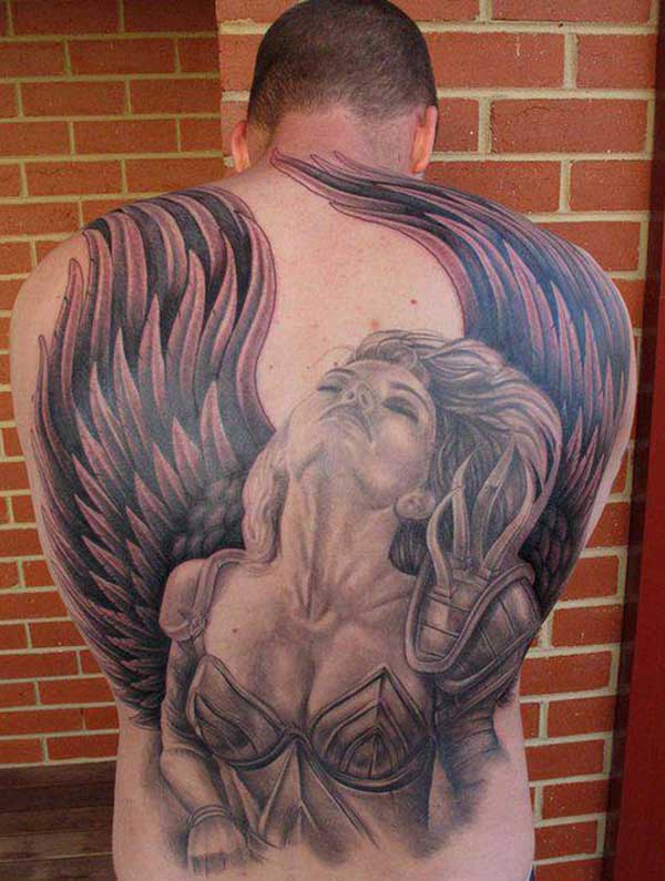 angel tattoo on back