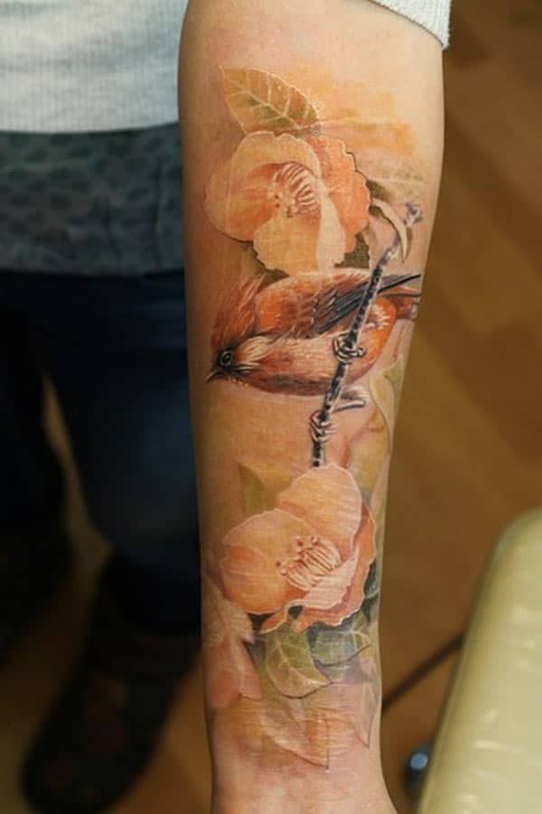 flower and bird tattoos