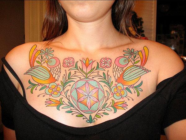 ladies chest tattoos