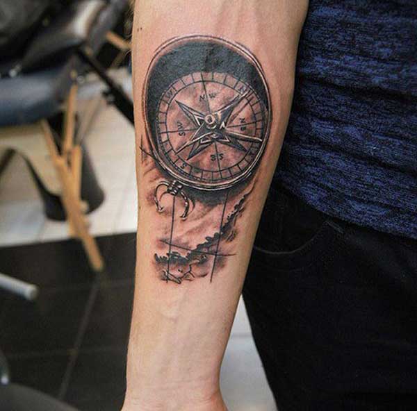 compass clock tattoo