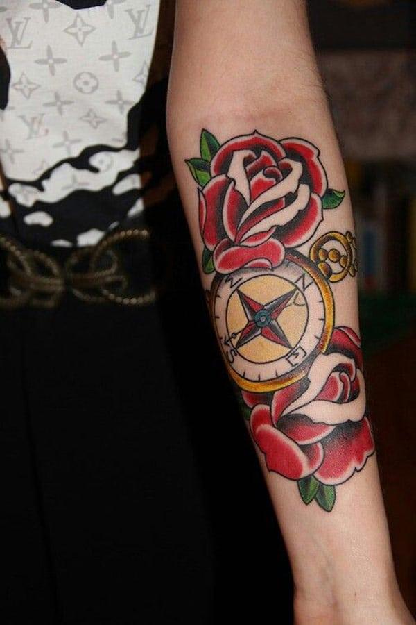 rose compass tattoos