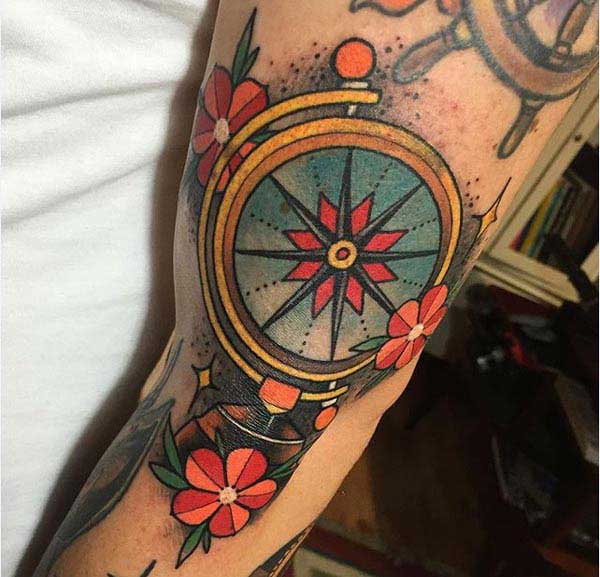 compass flower tattoos