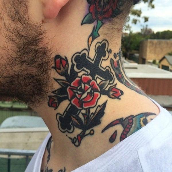 cross tattoo on neck