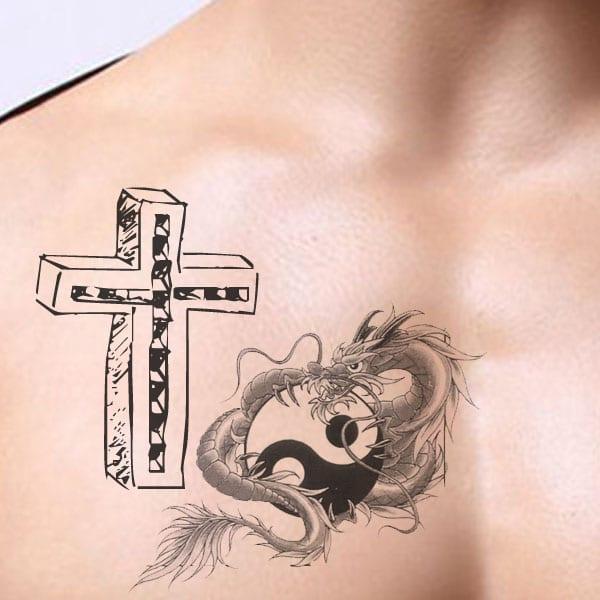 cross on chest tattoo