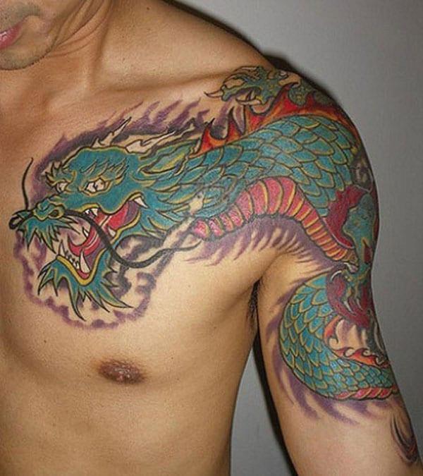 dragon tattoos on chest and arm