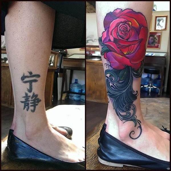 rose tattoo design on leg