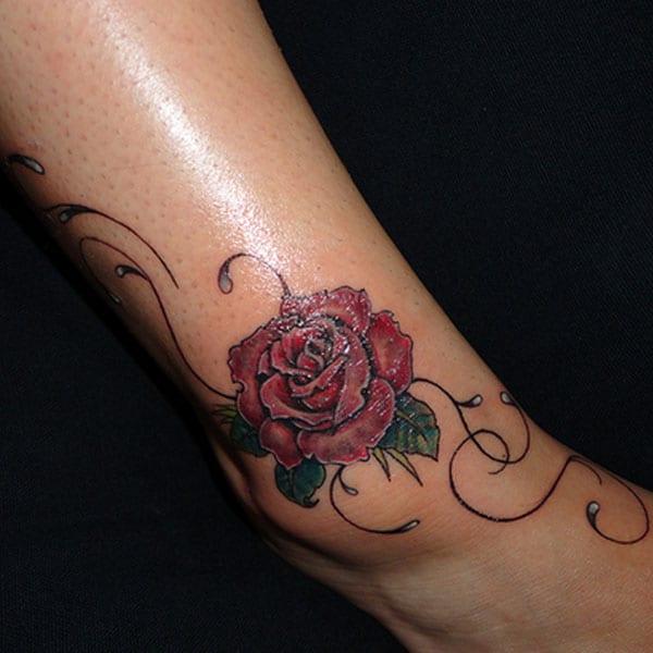 rose tattoo on ankle