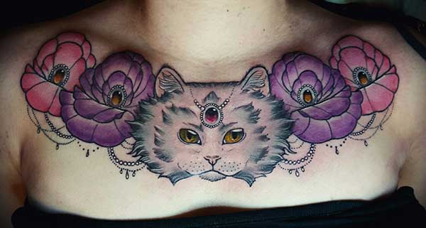 chest cat tattoos
