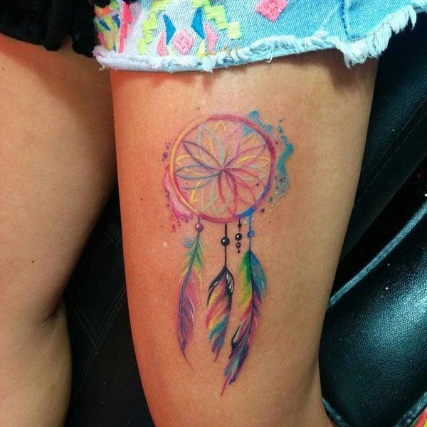 colourful dreamcatcher Tattoos