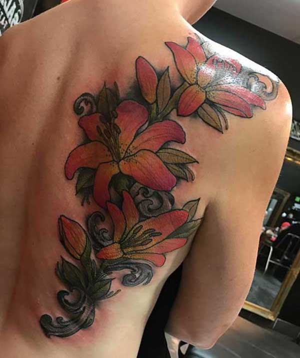 back side flower tattoos