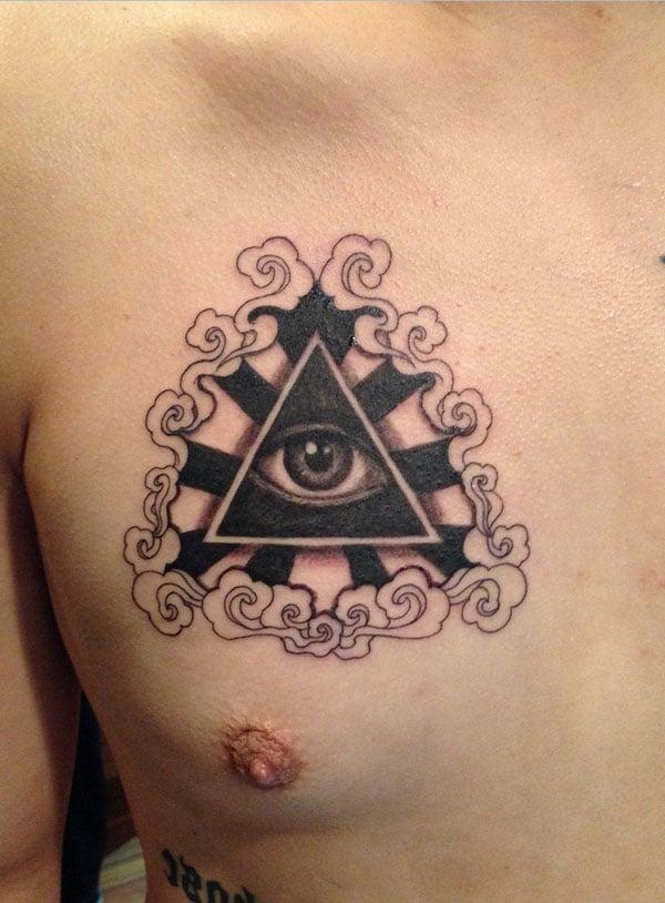 geometric tattoo on man chest