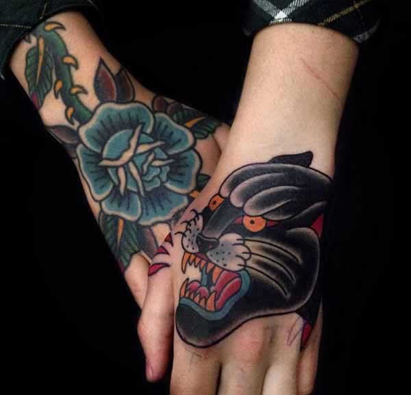 colorful hand tattoos