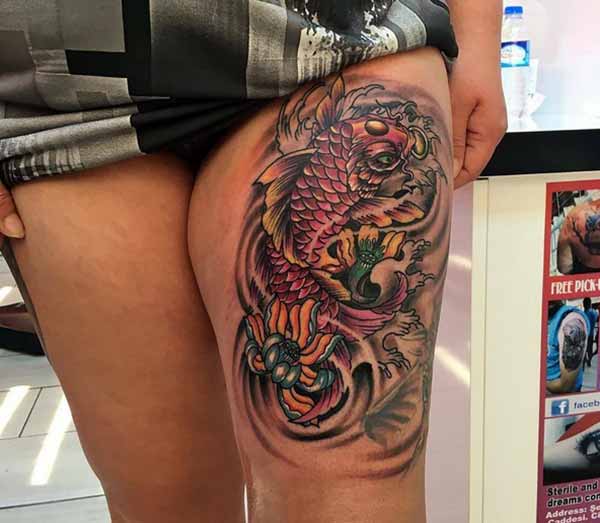 thigh koi fish tattoos