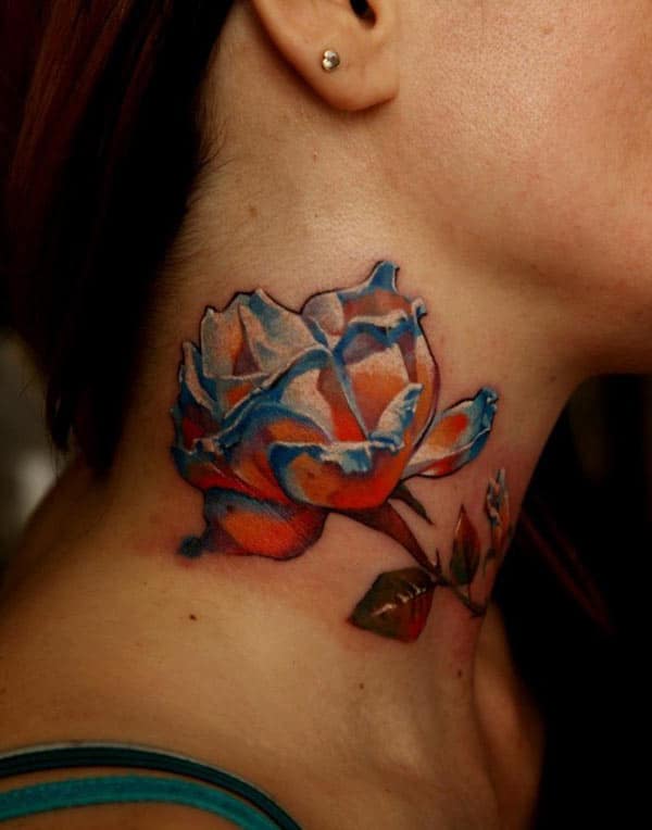 neck rose tattoo