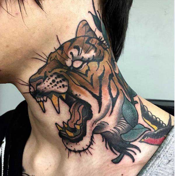 tiger tatoo on neck