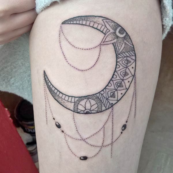 thigh moon tattoos