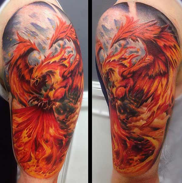 fiery half sleeve tattoo for men