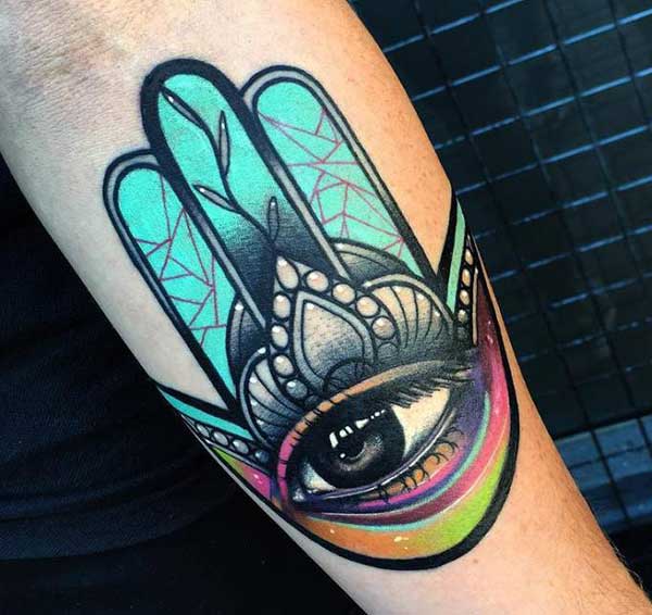 colorful hamsa tattoos