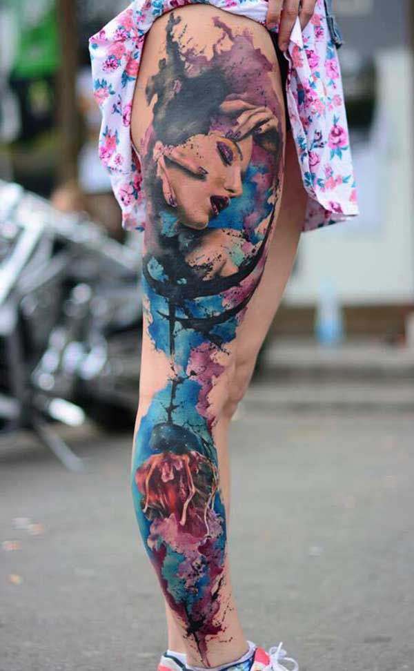 colorful leg tattoos
