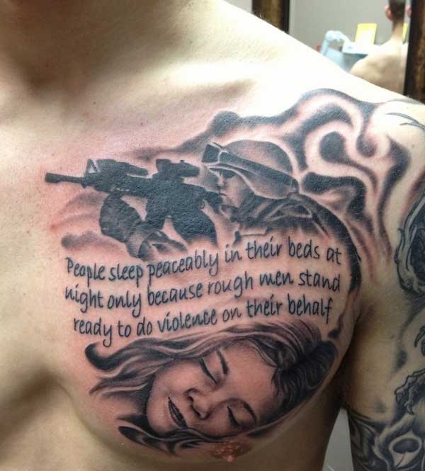 military tattoo on chest