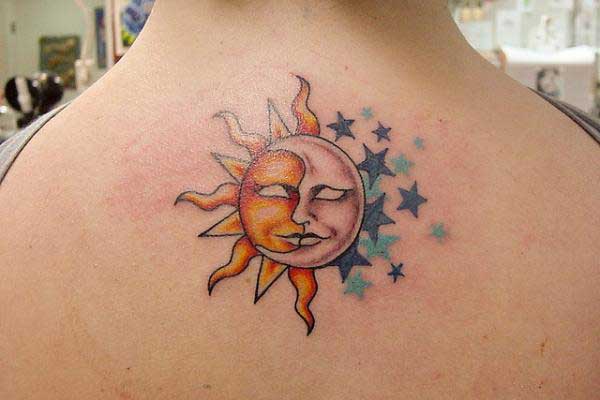 back sun and moon tattoos