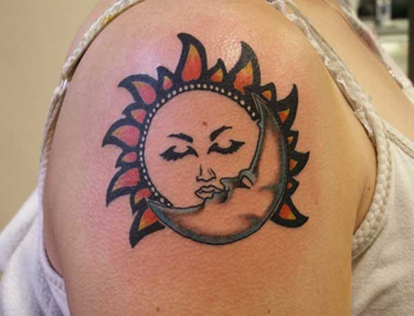 sun and moon kissing tattoos