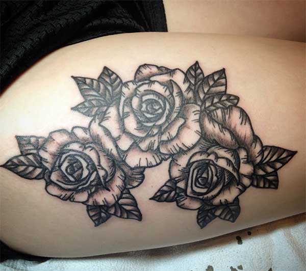 three simple flower thigh tattoo design for ladies