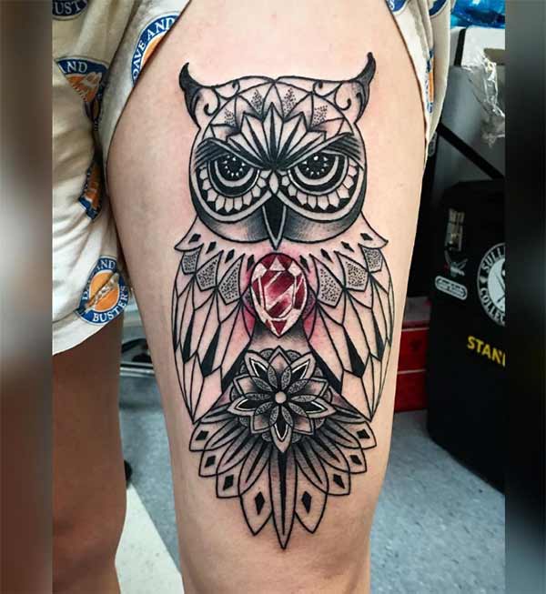 dark owl thigh inking idea